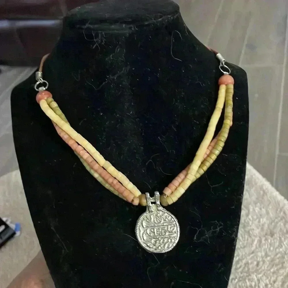 Vintage tribal beaded pendant necklace